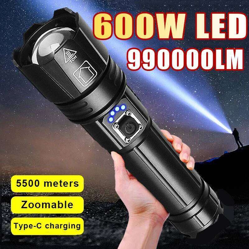 High Lumen Ultra Powerful Torch 600W LED Flashlight Army Tactical Flashlights Long Range Light Outdoor Fishing Camping Lamp Z260301