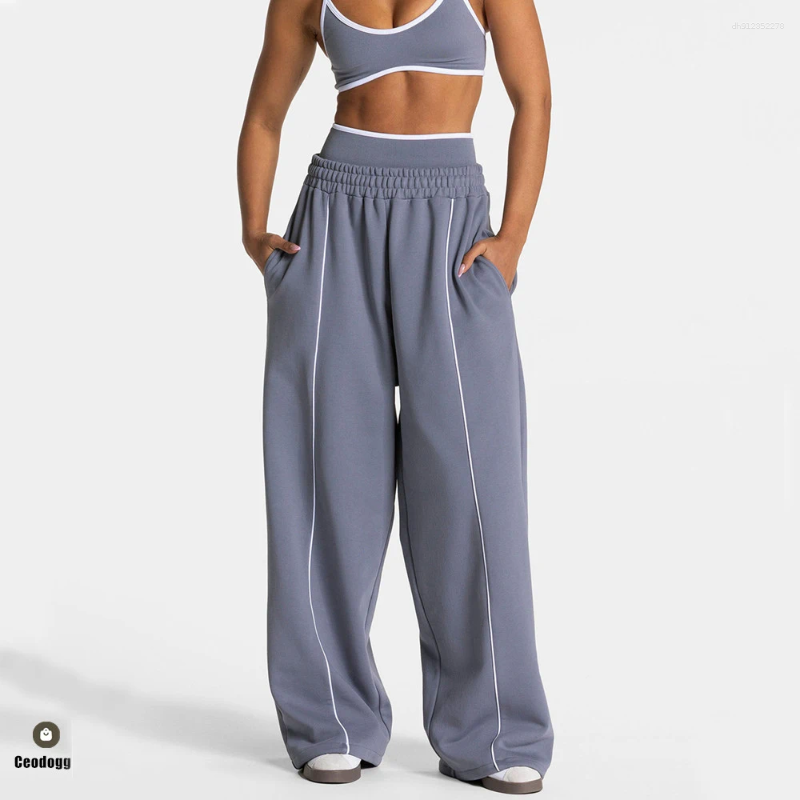 Active Pants Women Drawstring Yoga Wide Leg Loose Casual Trouser Sports Straight Fitness Running Elastic Jagger XP293