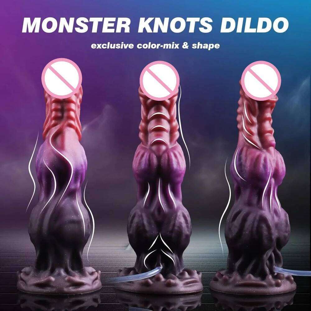 Huge Monster Squirting Fantasy Dragon Horse Dog Dildo Knotted Ejaculating Toy Big Anal Silicone Adult Toys for Women 26H0301