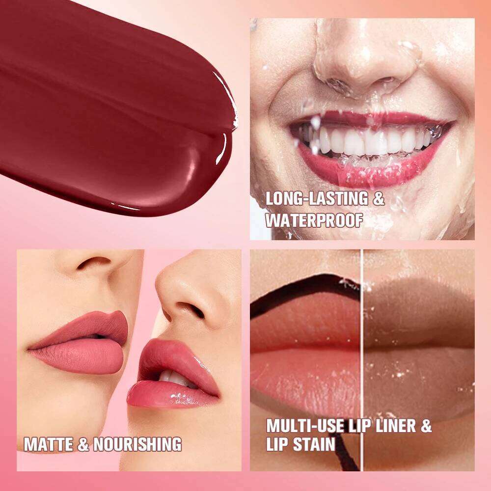 Lakerain 2 In 1 Liner Lipglaze & Moisturizing Oil Peel-off Lip Gloss Deep Hydration Waterproof Soft Lips Dual-head Design H260302