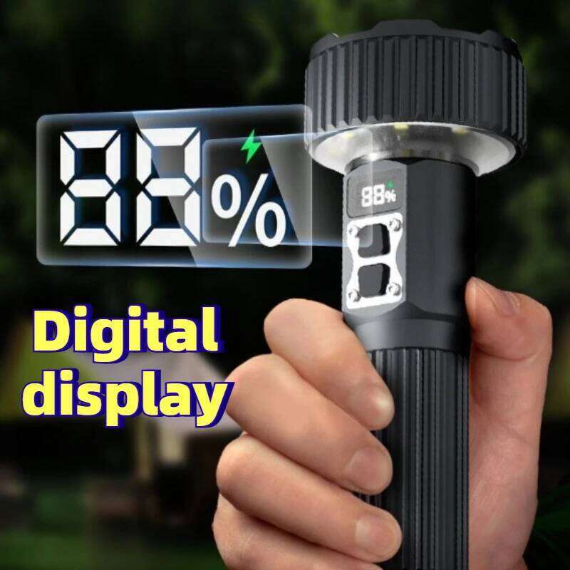 High Power Strong LED Flashlight COB Ambient Light with Hook Rechargeable Digital Display for Outdoor Fishing Camping Z260301
