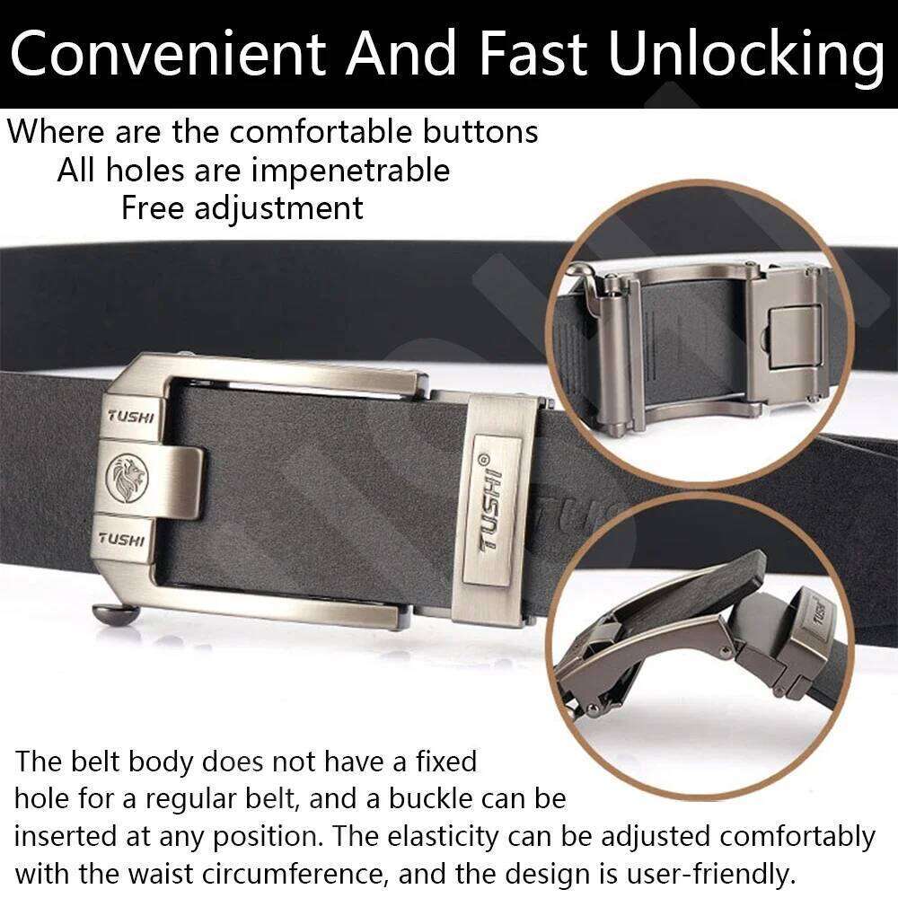 TUSHI Brand 3.5cm Wide Men's leather automatic buckle layer cowhide business youth pants belt S260228