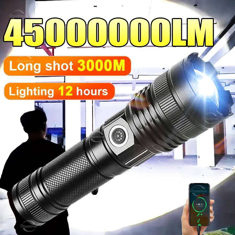 Ultra Powerful LED Flashlight 45000000LM Tactical Torch Lights USB Rechargeable Flashlights 18650 Camping Fishing Emergency Lamp Z260301