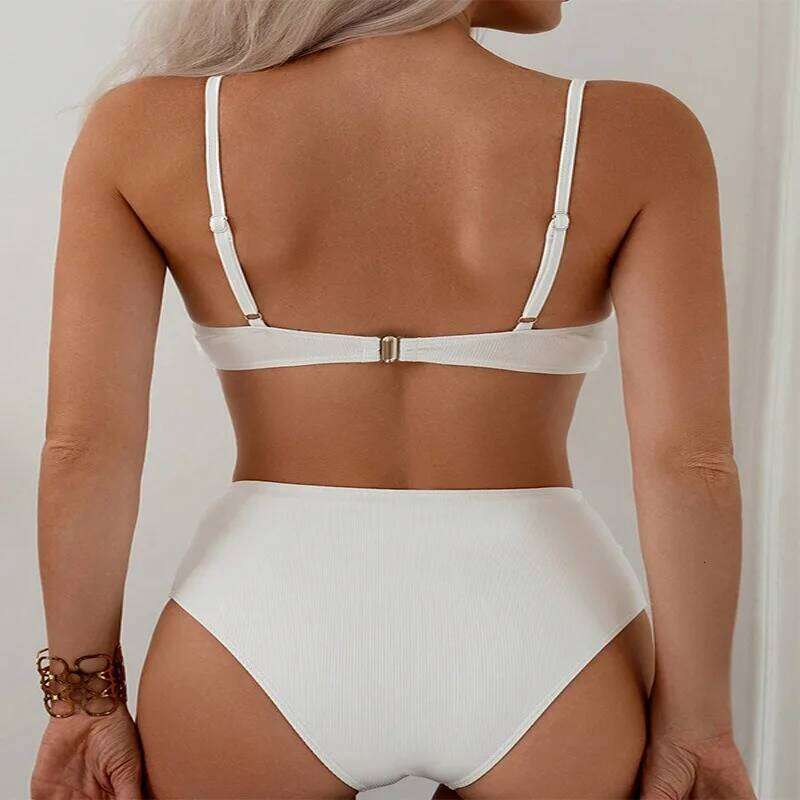 2025 Solid Color High-Waist Bikini Set | Premium Minimalist European Beachwear for Women, Trendy Two-Piece Swimsuit Z260301
