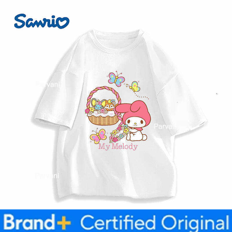 Sanrio Soft and Cute Melody Cartoon Printed Childrens T-shirt 2026 Summer New Style Pure Cotton Round Neck Parent Child Short Sleeve H260302