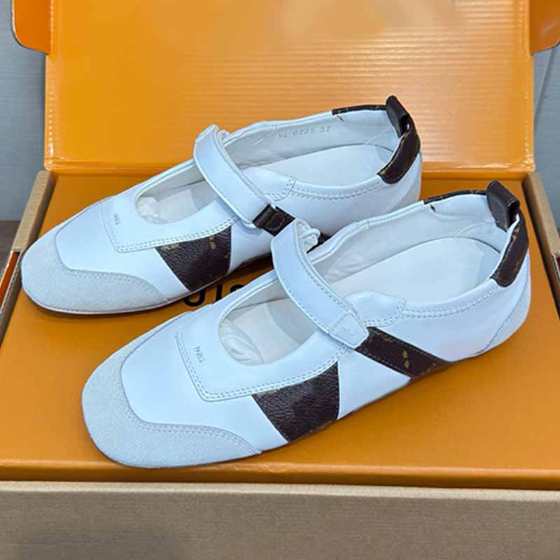 Feminine Sneakerina Mary Jane Shoes 1AJPF Ultra Soft Napa Leather trim emblematic canvas mary jane ballet flat comfort lightness ballet pump For women With Box