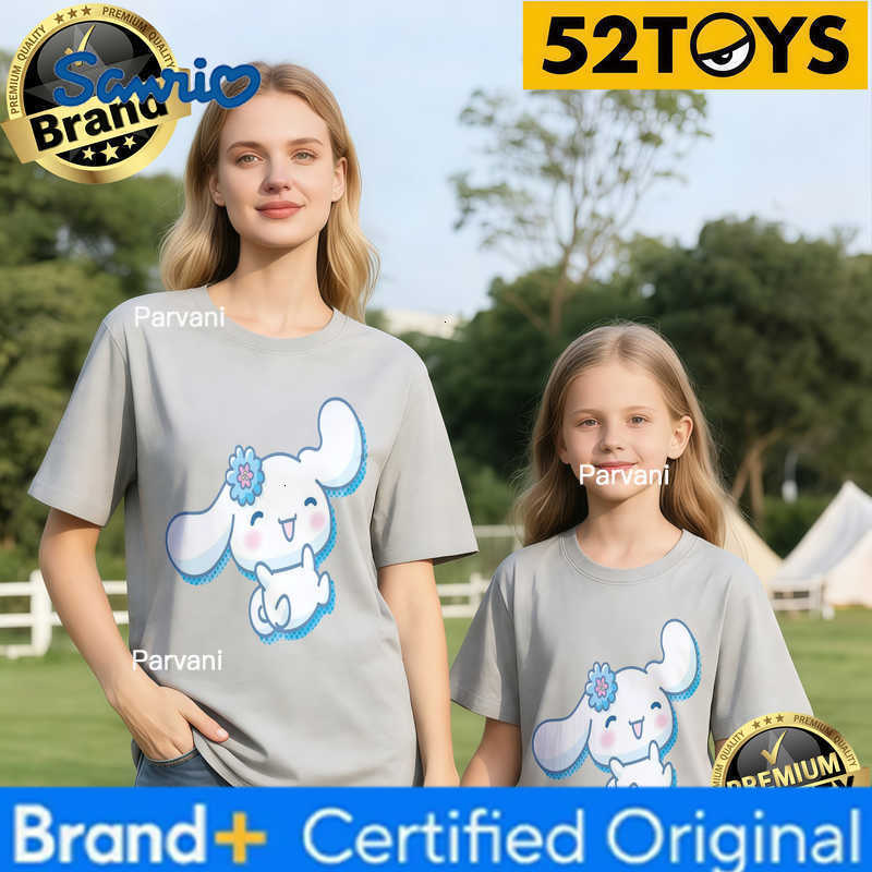 Sanrio 2026 Autumn-Winter Trending Cinnamoroll Blue Floral Print 100 Cotton Parent-Child T-Shirts High Quality Loose Casual Fashion H260302