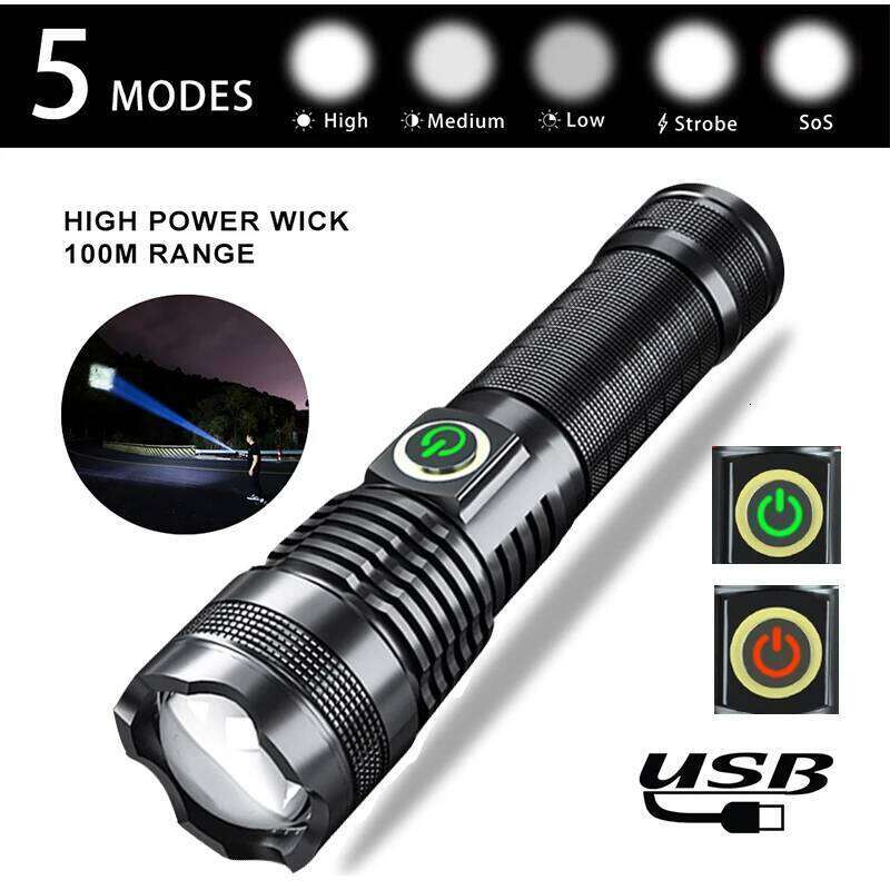 Pocketman XHP50 LED 18650 Rechargeable Flashlights Waterproof Zoomable Torch for Camping Hiking Fishing Adventure Z260301