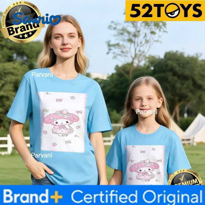 Sanrio 52TOYS My Melody Bow Print Family T-shirts 2026 Summer 100 Cotton Casual Loose Parent-Child Y2k Tees Single Piece3Pcs H260302