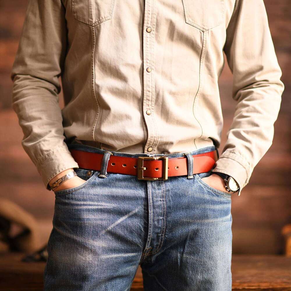 Retro Heavy Metal Rock Style Brass Pin Buckle Casual Men's Leather Vintage Luxury Handmade Top Layer Cow Jeans Soft Belt S260228