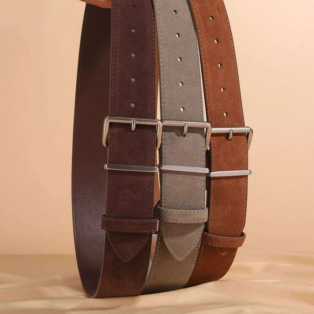 Fashion 4.5cm widened deerskin nubuck women's belt with silver square pin buckle for coat decoration designer S260228