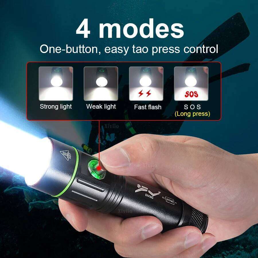 NEW 4800000LM Most Powerful Dive Torch Depth 300M Professional Flashlight Scuba Diving Lamp IPX8 Underwater Lantern Z260301