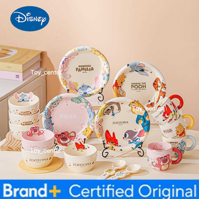 Disney Stitch Winnie The Cartoon Ceramic Dinnerware Set Bowl Plate Cup Spoon Chopsticks 1 Person Home Kitchen Birthday Gift H260302