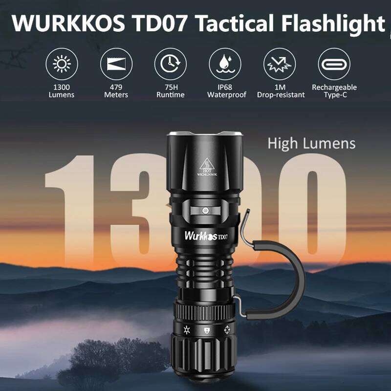 Wurkkos TD07 18350 Tactical Flashlight 1300LM 479M Long Range Rechargeable Lamp IP68 Mini Torch with Finger Ring Dual Switches Z260301