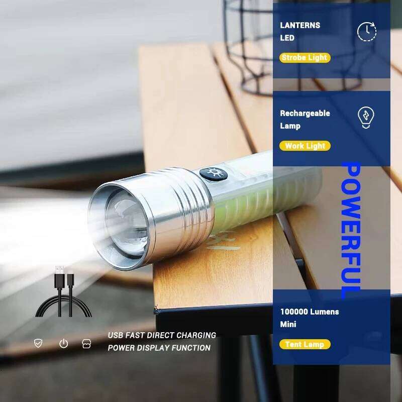 new Powerful Led Flashlights 5000 Ultra Bright Tactical 10000 Emergency Spotlights Telescopic Zoom Light Builtin Battery Z260301