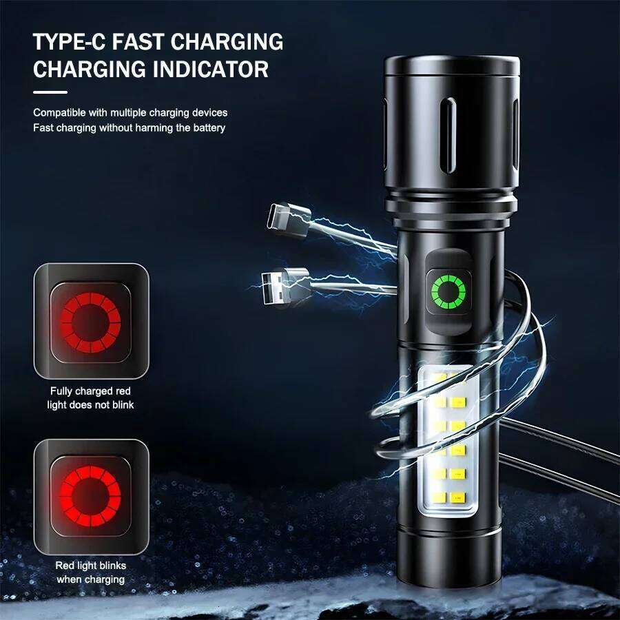 USB Rechargeable Powerful Flashlight Light High Power LED Telescopic Zoom Portable Torch Outdoor Riding Camping Lantern Z260301