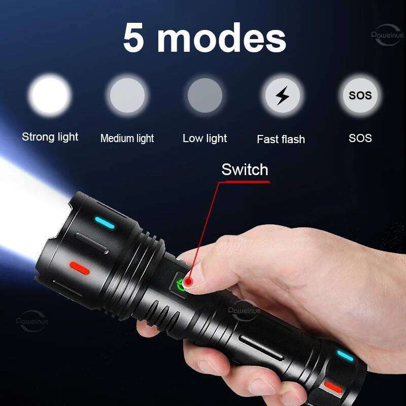 960000000LM High Power LED Flashlight USB Rechargeable Torch Waterproof Ultra Bright Flshlight Long Shot 6500M Camping Lantern Z260301