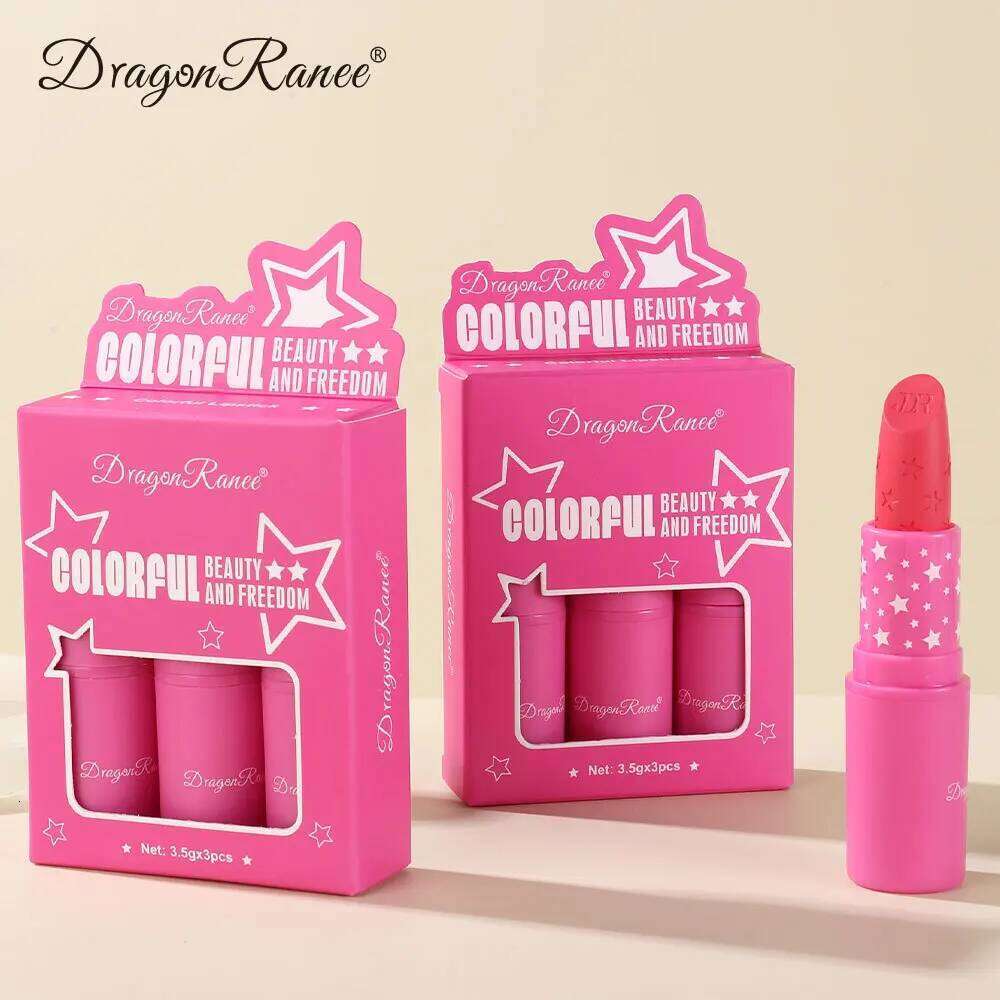 3pcs/Matte Not easy to fall out Barbie Colour Black Star Rose Lipstick Set H260302