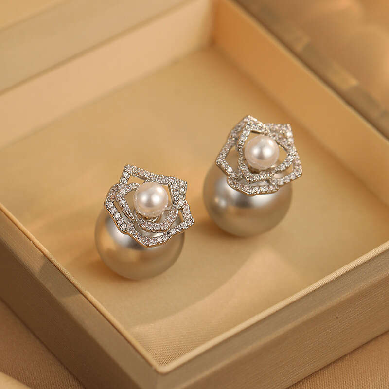 Elegant Pearl Camellia Stud Light Luxury Earrings Exquisite Niche Fashion Socialite Party Earrings For Women
