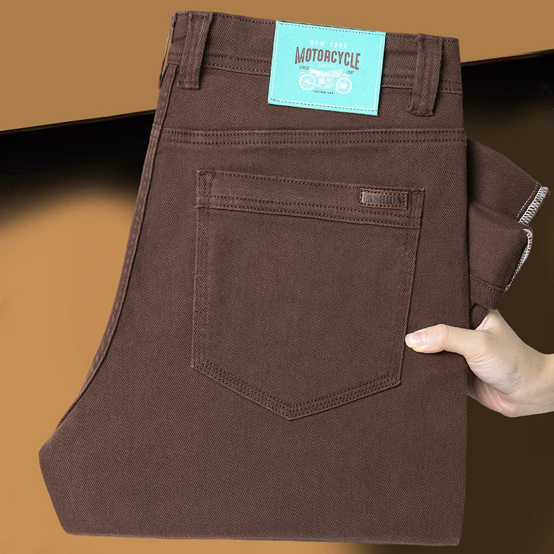 Classic Style 3 Colors Autumn Mens Slim Brown Jeans High Quality Business Casual Stretch Denim Pants Male Trousers 260228