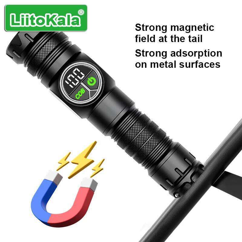 LiitoKala Digital Display Flashlight COB Side Light Compatible with 18650/26650 Batteries Handheld Tactical LED Lamp Z260301