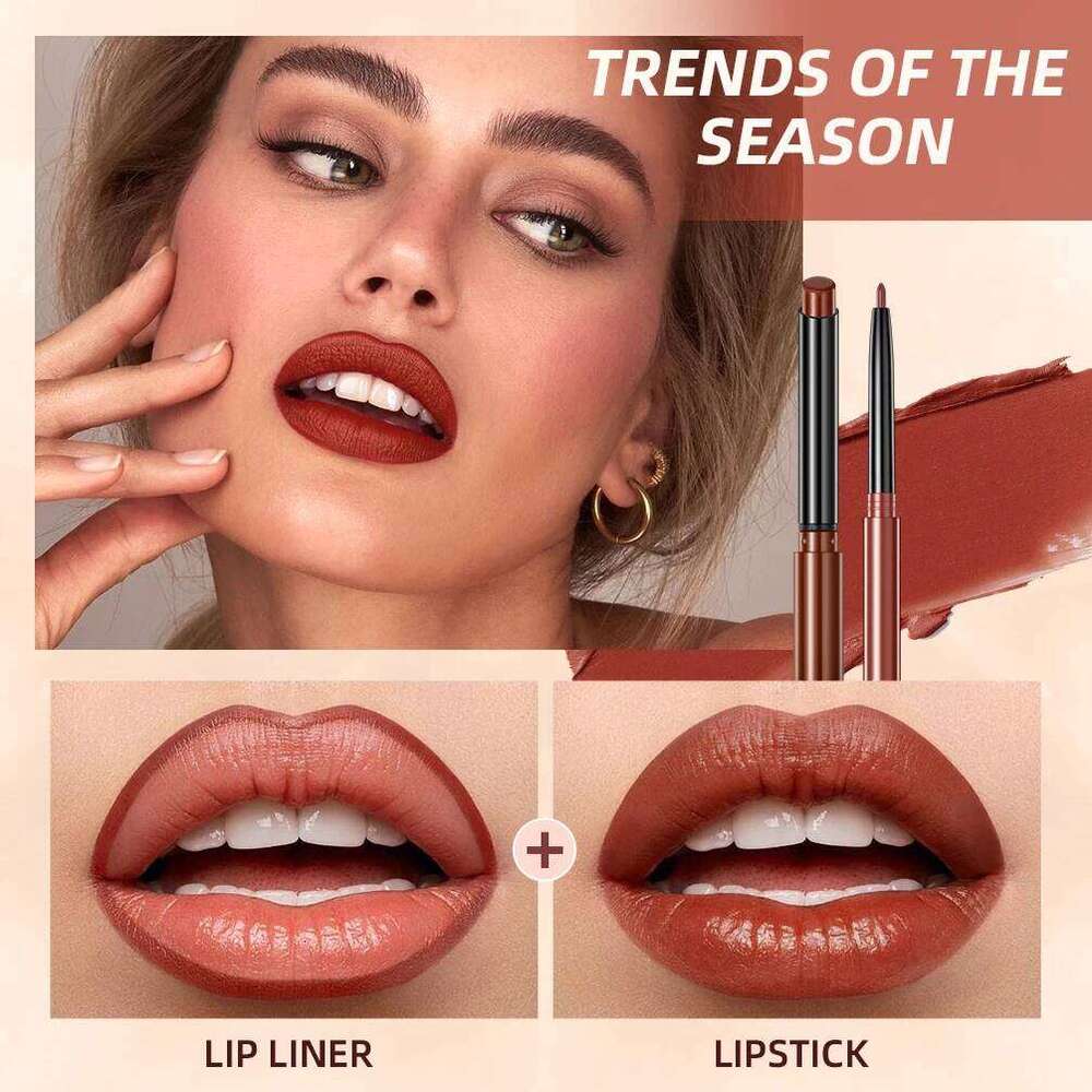 QIBEST Matte Nude Lipstick Pen Long Lasting Lipliner Pencil Waterproof Liner Contour Sexy Red Lip Makeup Set For Women H260302