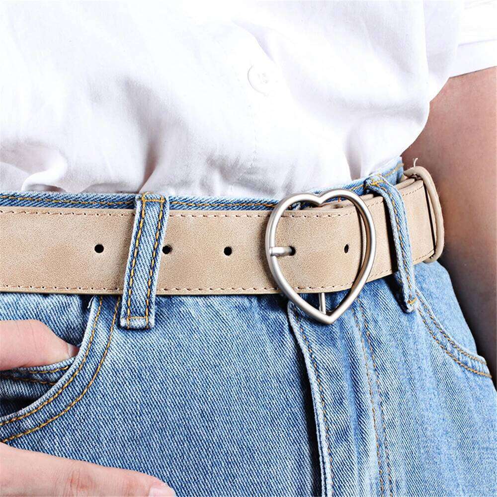 New Design Beige Love Buckle Waist Women Female Leather for Jeans Korean Fashion Ladies Accessories Belts S260228