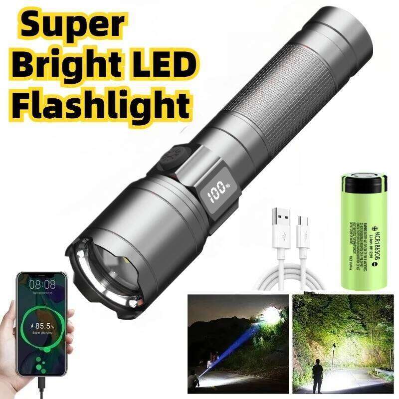 High Power LED White Laser Flashlight USB Rechargeable Digital Display Zoomable Torch Outdoor Waterproof Fishing Lantern Lamp Z260301