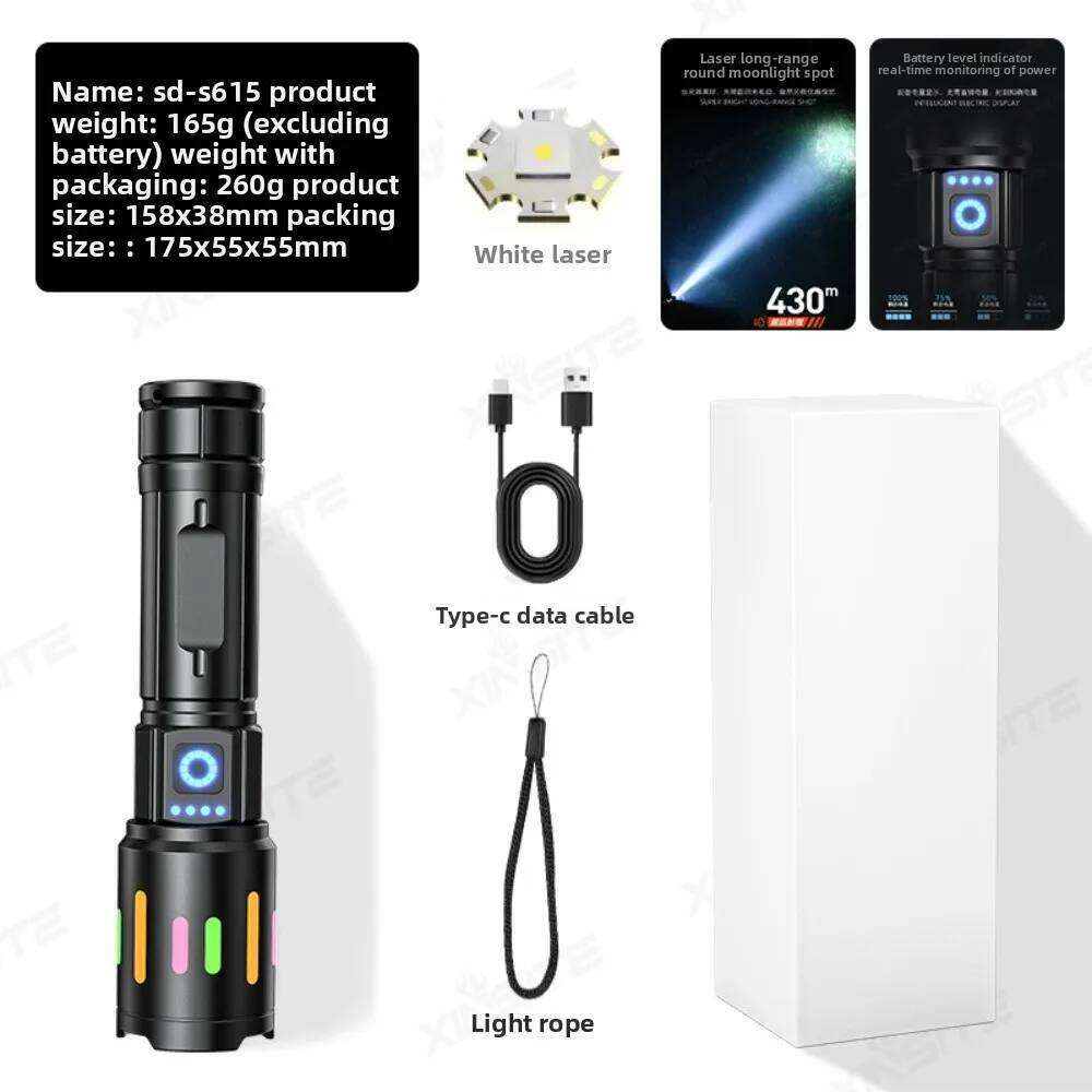 Cross-border outdoor multi-functional strong flashlight telescopic zoom TYPE-C charging long battery life portable waterproof Z260301