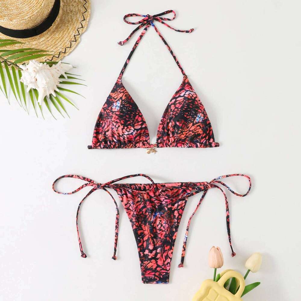 hirigin Women 2 Pieces Bikini Swimsuit Spaghetti Strap Top Tie Side Triangle G-Thong Bathing Suit Beach Holiday Swimwear Z260301