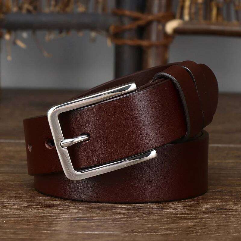 3.3CM Pure Cowhide Genuine Leather for Men's High Quality Jeans Pin Buckle Business Belts Cowboy Waistband Male Fashion Designer S260228