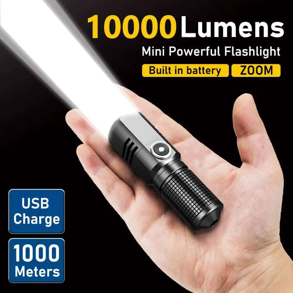 10000 Lumens Mini Powerful Led Flashlight XHP50 Built in Battery 3 Modes Usb Rechargeable Flash Light Torch Lamp Flashlights Z260301