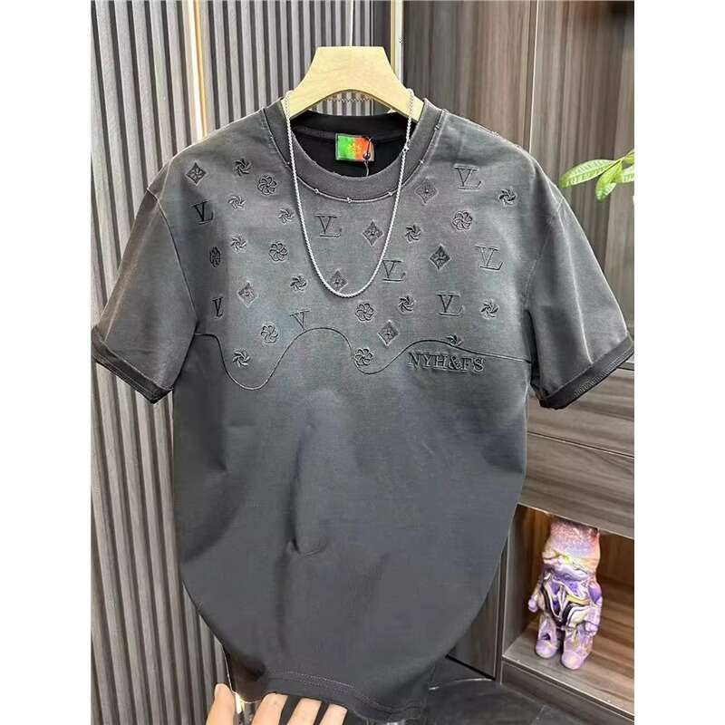 Spring Summer Hot-Selling Round Neck Embroidered Short Sleeve T-Shirt For Men, Light Luxury, High-End Fashion, Versatile Design Trend