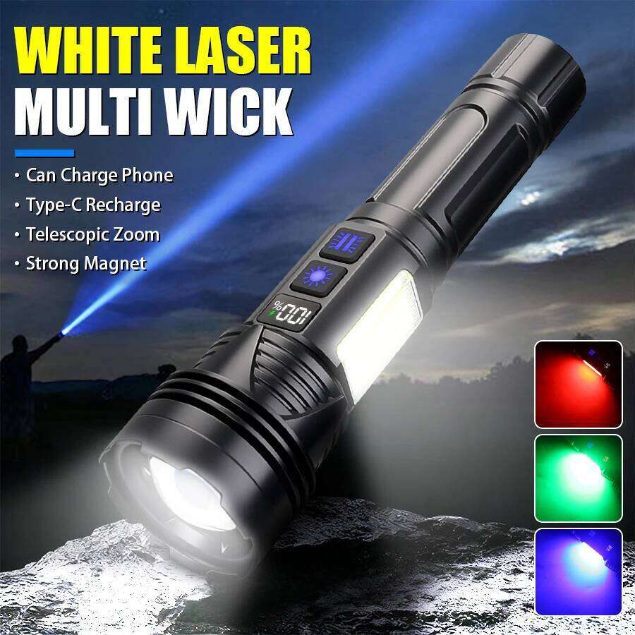 Portable RGB Led Flashlight Rechargeable Zoomable Torch Strong Light 11 Mode Tactical Lamp for Camping Fishing Emergency Lantern Z260301