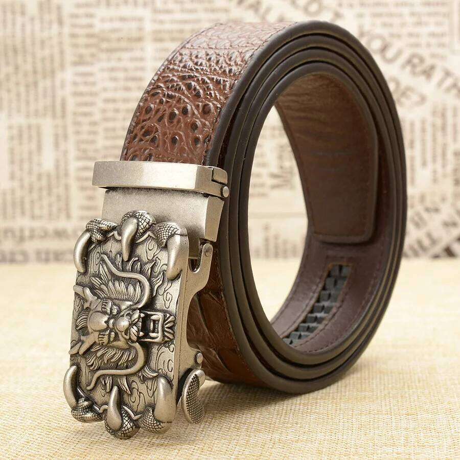 Fashion Brand Genuine Leather Belt Business Trouser Strap Pant Ceinture Homme Cowskin Dragon Automatic Buckle Cowhide Men Belts S260228