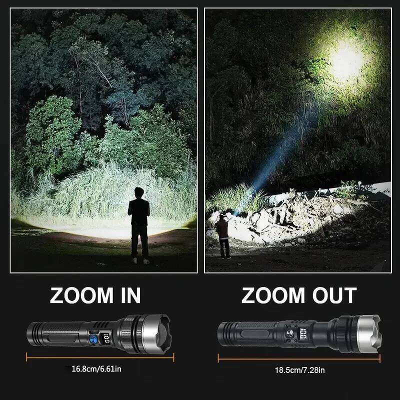High lumen LED flashlight with digital display, USB charging, Telescopic zoom function and 1200mAh Li-ion battery Z260301