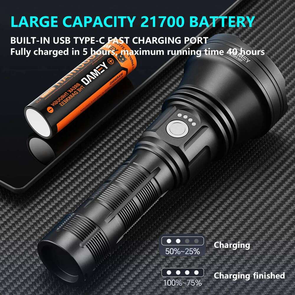 YEMAO 98KPro High Power Flashlight 2800LM Rechargeable 21700 Battery LED Flashlights 6 Modes with Memory 900m Throw Alloy Torch Z260301