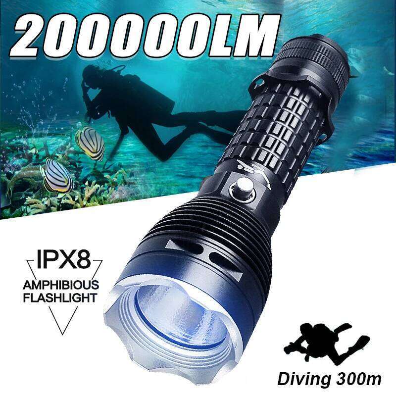 200000LM XHP199 Powerful Flashlight Professional 800m Underwater Lantern Scuba Diving Torch IPX8 Waterproof Dive Light Z260301