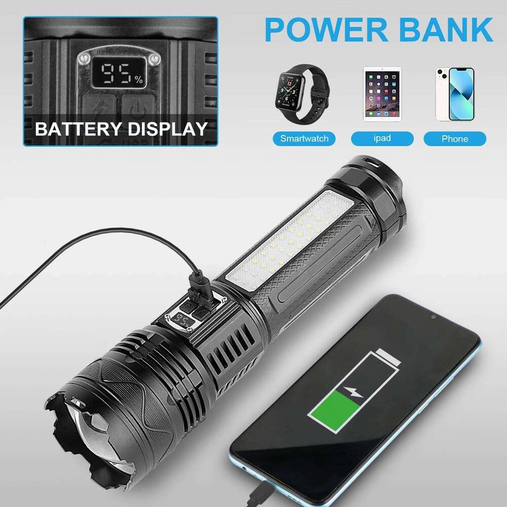 Large Strong Light Flashlight Charging Super Bright Laser Outdoor Spotlight Long Range LCD Display Portable and Hangable T Z260301