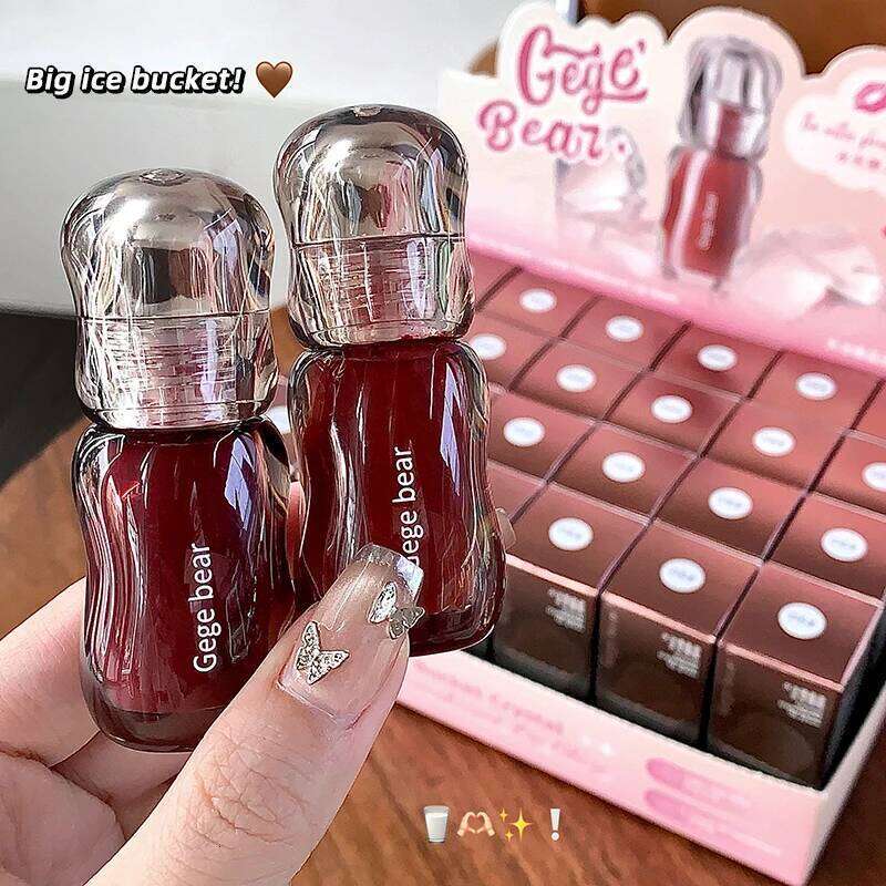 Gege bear big ice bucket crystal transparent lip glaze moisturizing mirror pouty lips autumn and winter whitening lipstick H260302