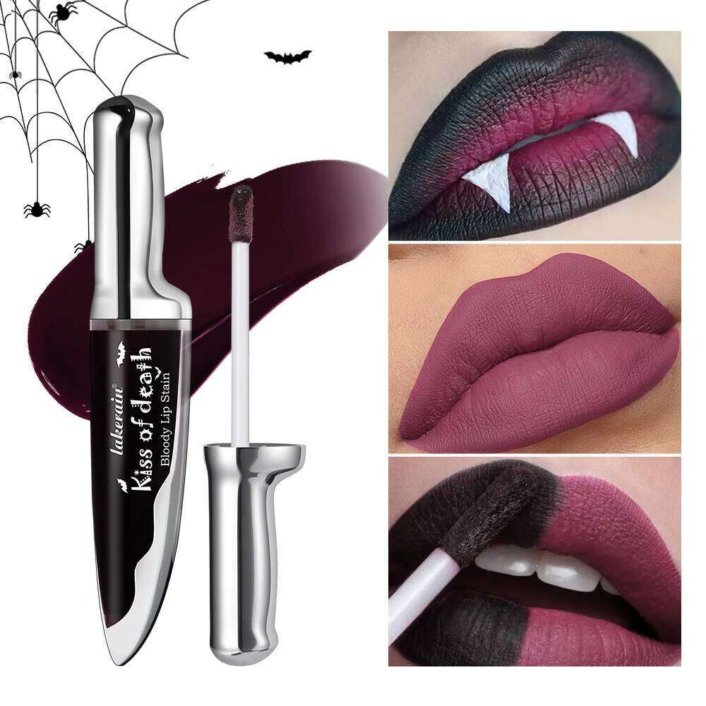 Lip Stain Kiss Death Bloody Gothic Matte Long Lasting Waterproof Change of Black Vampire Halloween Cosplay Makeup H260302