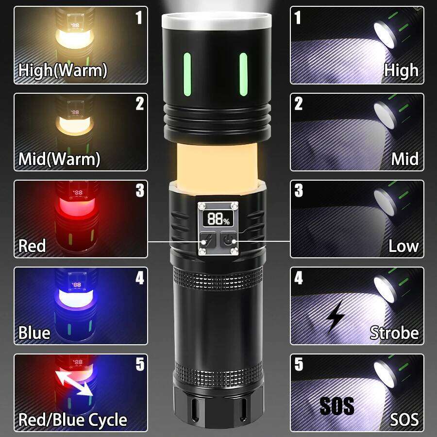 Multifunctional High Power LED Flashlight USB Rechargeable Tactical Light Built-in Battery Outdoor Camping Zoom Handheld Torch Z260301