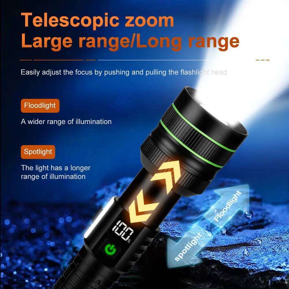 High Power Super Bright Spotlight Long Range LED Flashlight Tactical Torch Built-in 26800 For Hiking Camping Emergency Use Z260301
