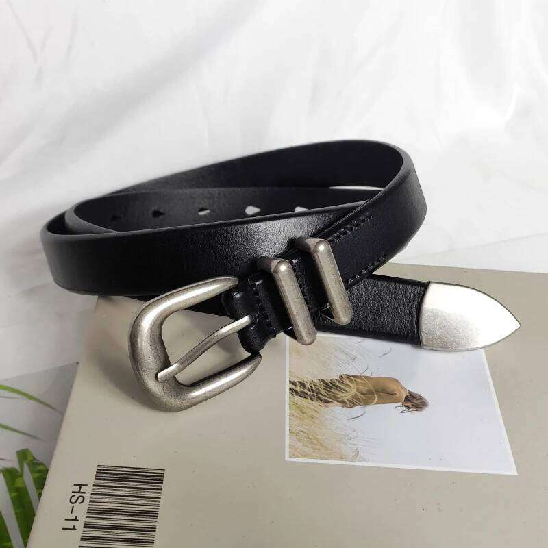 Simple Design Women Full-grain Leather Belts Men Jeans Silver Metal Buckle Ceintures Real Cowskin Adult Unisex Cinto Belt S260228