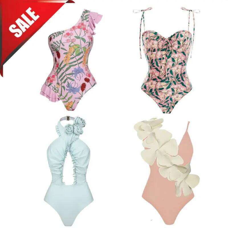 Halter 3D Flower Backless One Piece Swimsuit and Sarong Sale Clearance Sexy Beachwear Vacation Wear Z260301