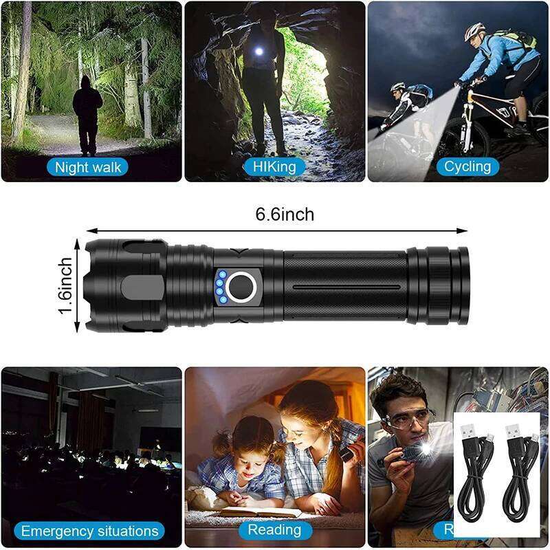 Rechargeable LED Flashlights 5000 Lumens Super Bright Torch 5 Modes Zoomable Waterproof Powerful for Camping Outdoor Emergency Z260301