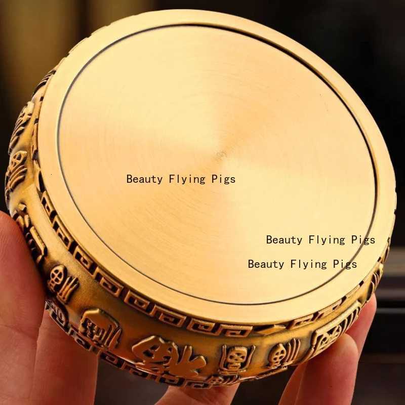 1pc Metal Ashtray Flat Bottomed Ashtray with Lid Desktop Ornament Buddhist Temple Utensils Incense Burner Home DecorationT260302