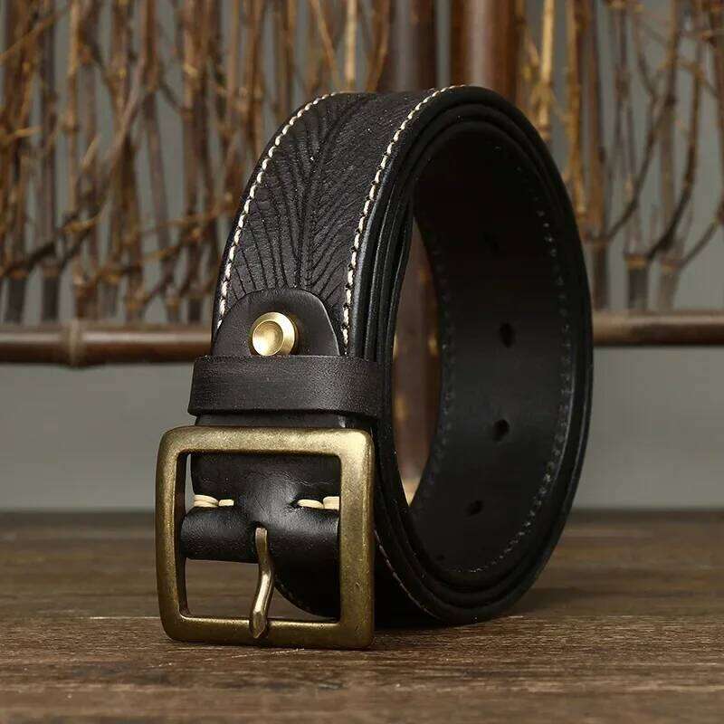 3.8CM Pure Cowhide High Quality Genuine Leather Belts for Men Carve Strap Male Brass Buckle Fancy Vintage Jeans Cowboy Cintos S260228