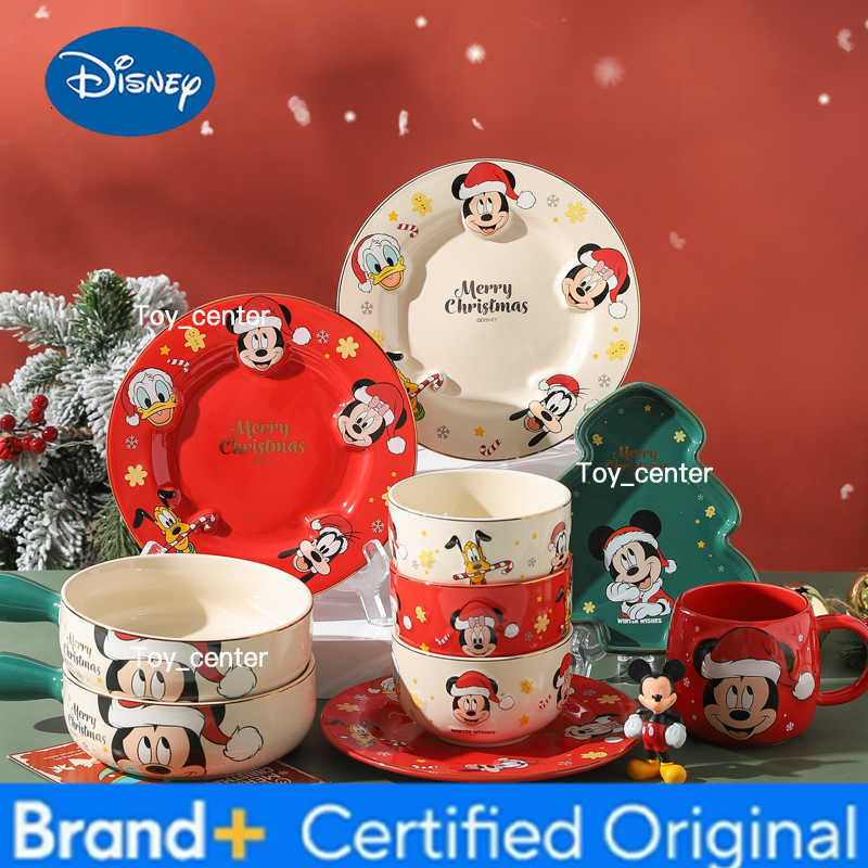 Disney Mickey Christmas Bowls And Plates Ceramic Bowls Tableware Gift Dining Bowl Limited Shape Plate Cutlery Set Christmas Gift H260302