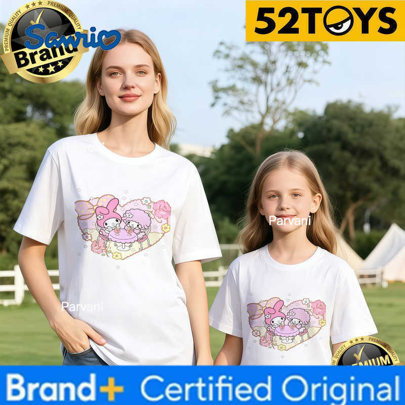 Sanrio 2026 Autumn-Winter Trending My Melody Friend Heart Print 100 Cotton Parent-Child T-Shirts High Quality Loose Casual Y2k H260302